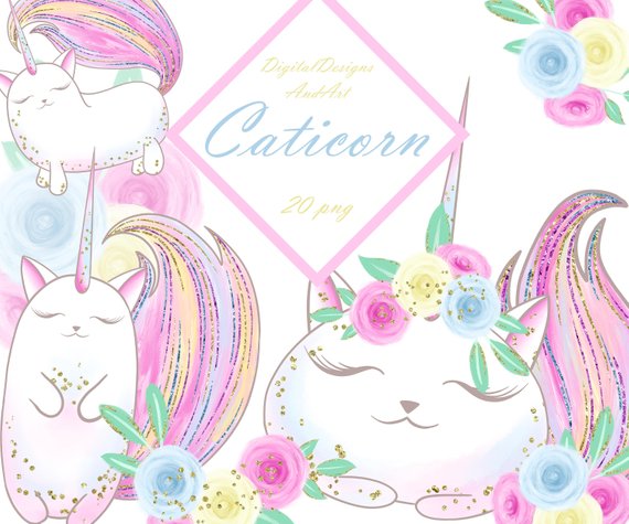 Cat clipart supply. Caticorn unicorn flower illustration