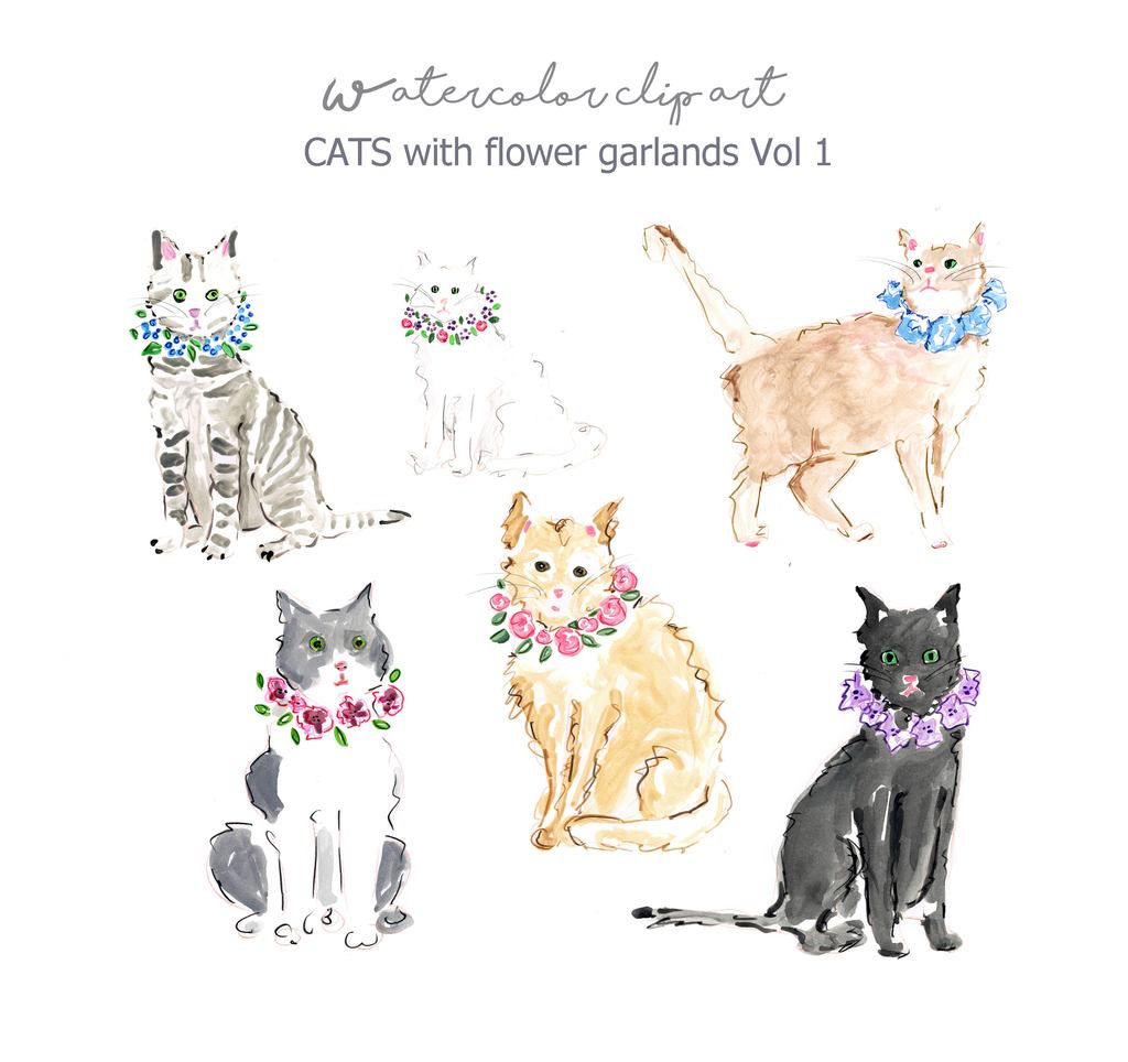 cats clipart watercolor