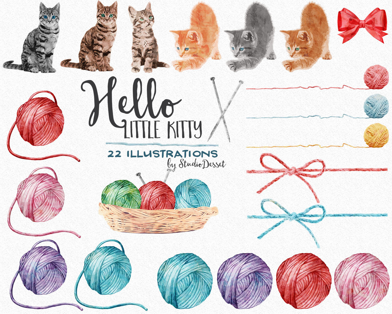 Kitty clip art yarn. Cat clipart watercolor