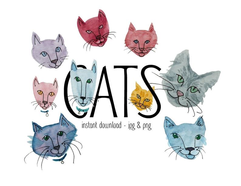 Cats clip art pet. Cat clipart watercolor