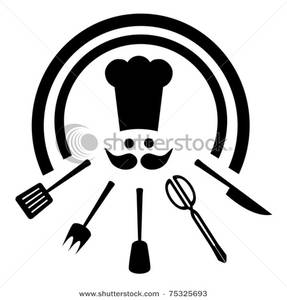 Chef and many tools. Catering clipart cooker