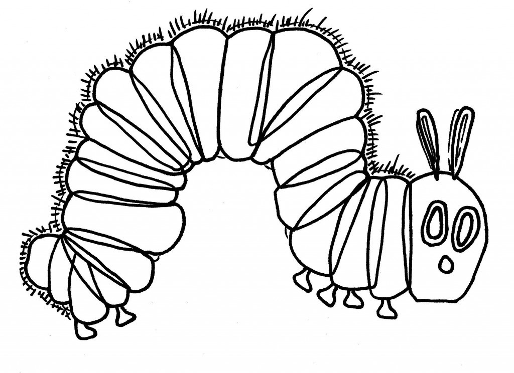 Pencil and in color. Caterpillar clipart coloring page