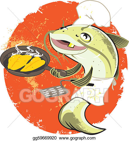 Catfish clipart fried catfish. Vector illustration fry cook