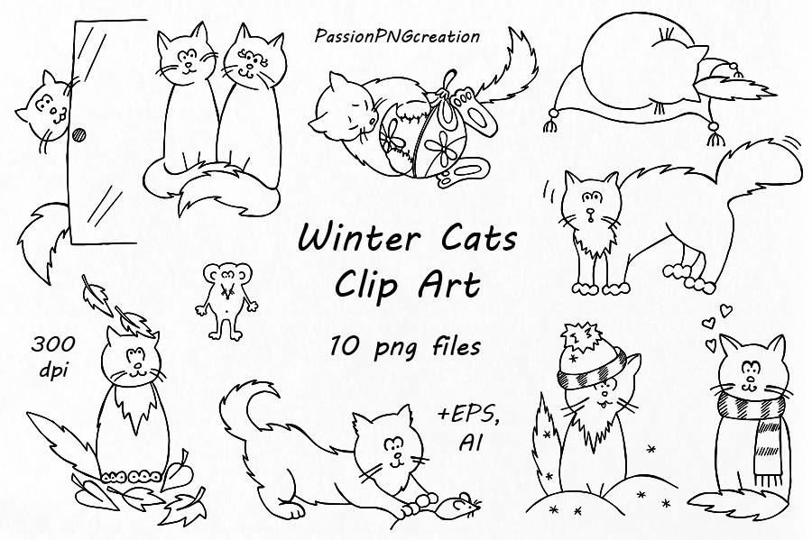 cats clipart doodle