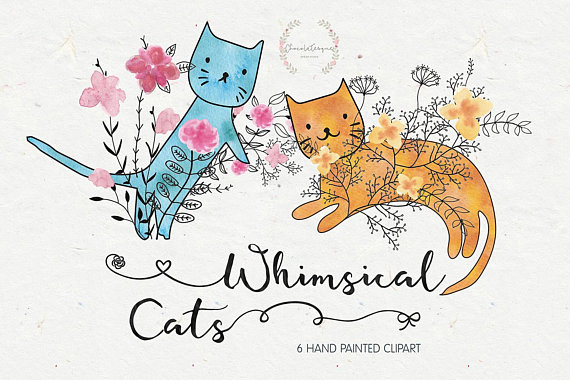 cats clipart floral