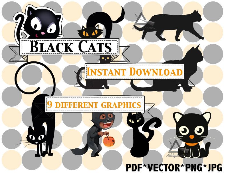 Black halloween color vectors. Cats clipart water