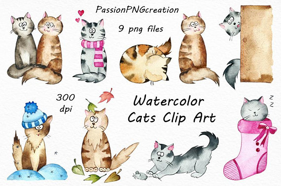 cats clipart watercolor