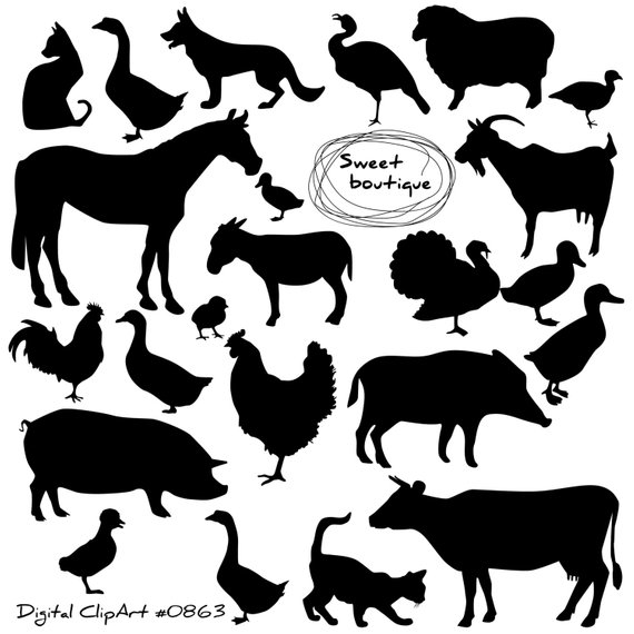 Cattle clipart caw. Farm animals animal silhouette
