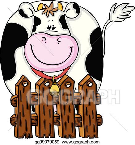 Vector illustration cute with. Fence clipart cow