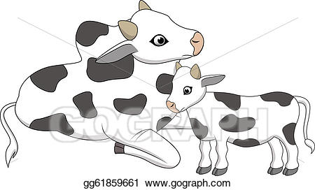 Vector art and baby. Cattle clipart mother cow