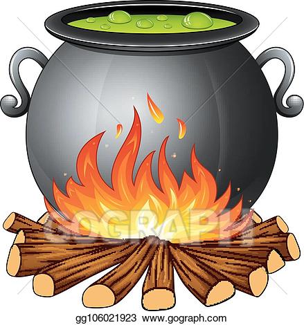 Cauldron clipart fire. Eps illustration with boiling