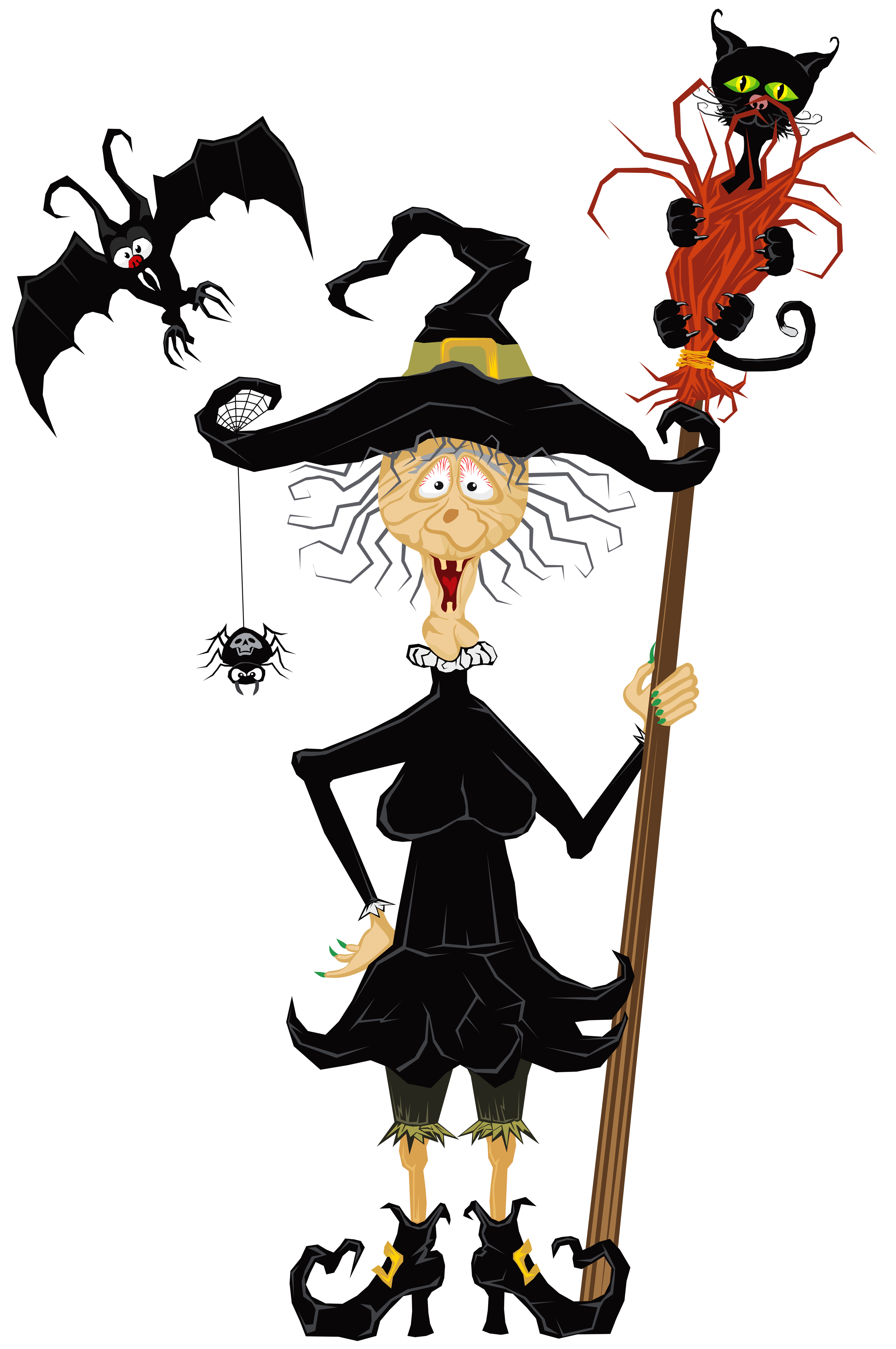 Witch with cauldron silhouette. Spiderweb clipart creepy