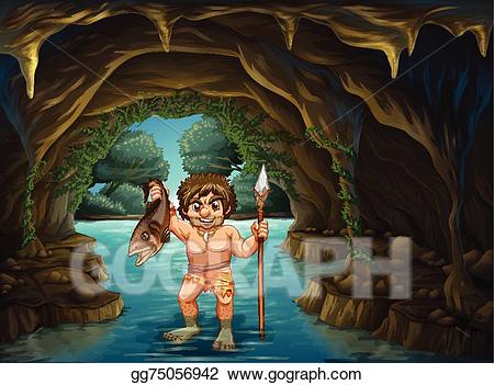 caveman clipart fishing