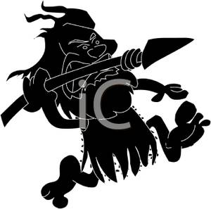 A silhouette of running. Caveman clipart spear