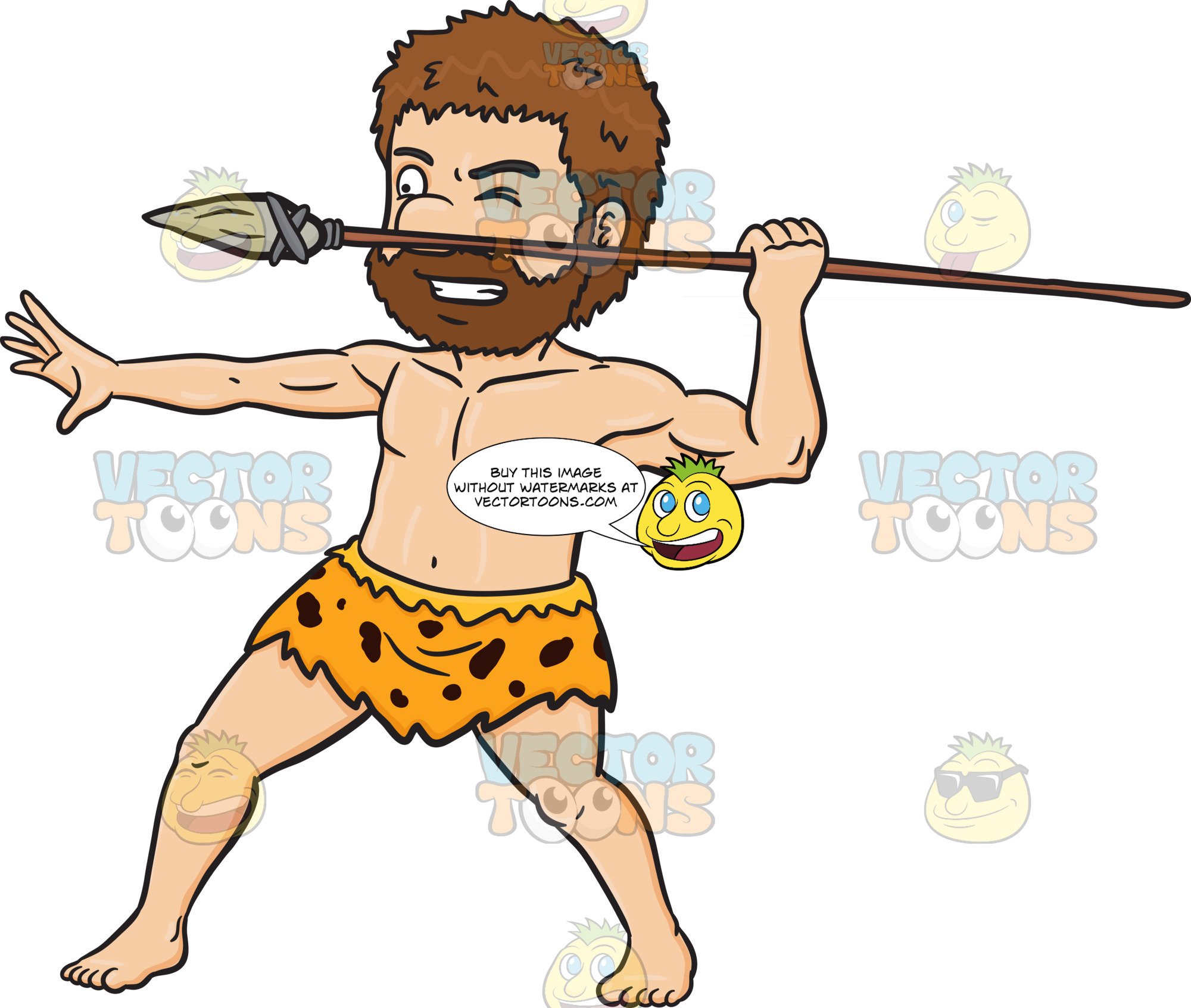 A aggressively holds up. Caveman clipart spear