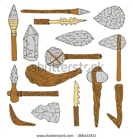 Stone age isolated tools. Caveman clipart tool