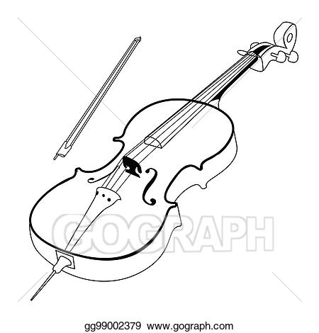 Vector art isolated drawing. Cello clipart outline