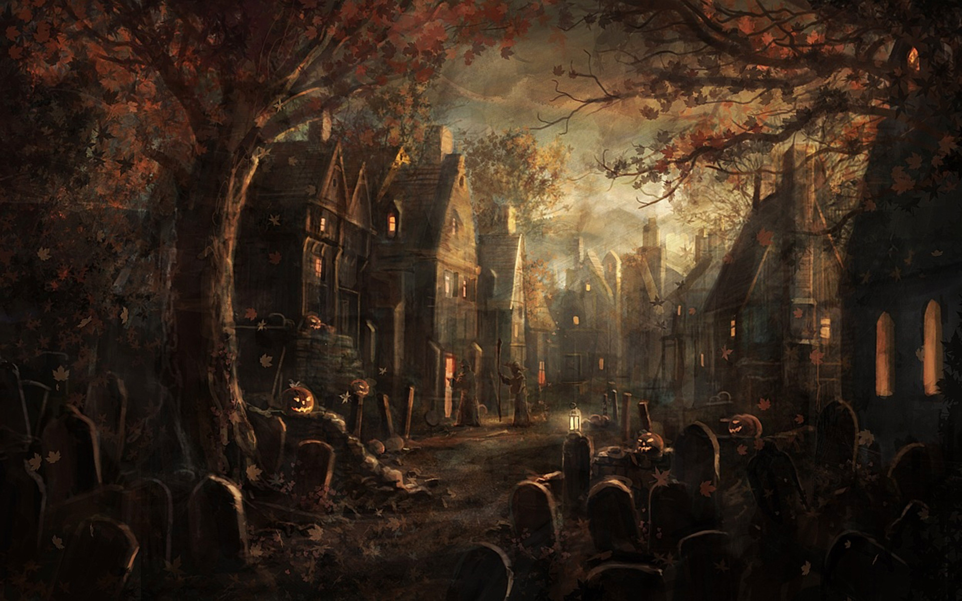 graveyard clipart night painting