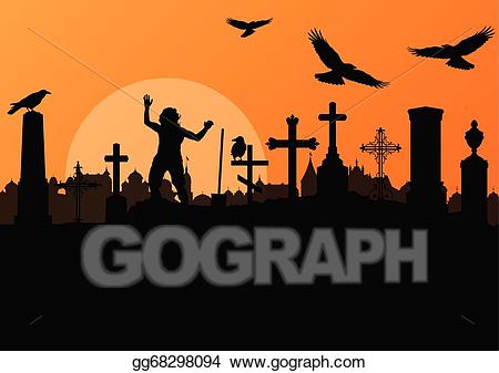 Vector art halloween spooky. Cemetery clipart background