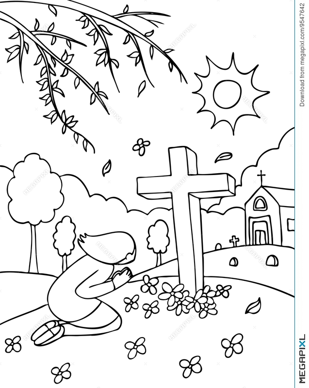 Praying illustration megapixl. Cemetery clipart black and white