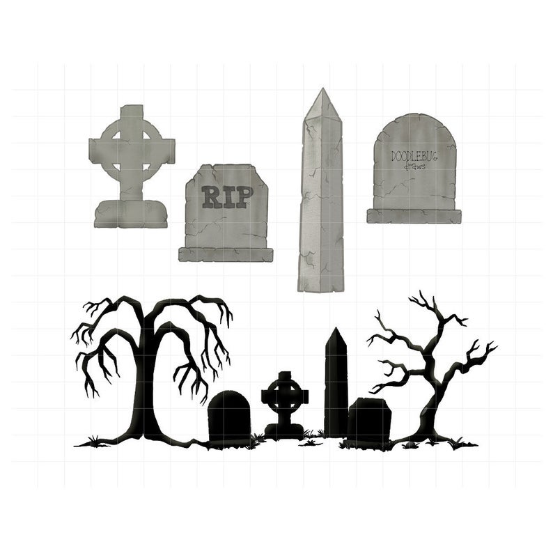 Cemetery clipart cementary. Graveyard halloween digital planner