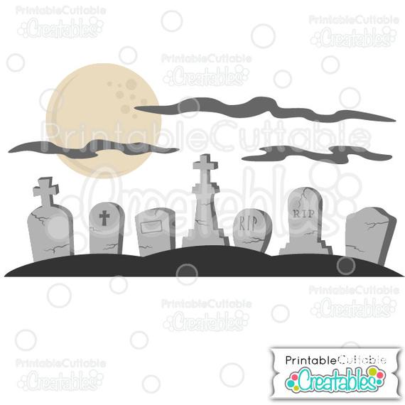 Cemetery clipart graveyard scene. Spooky svg cut file