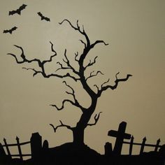 cemetery clipart halloween tree