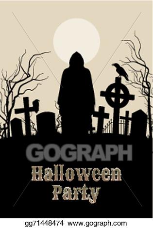Vector illustration halloween party. Gravestone clipart spooky graveyard