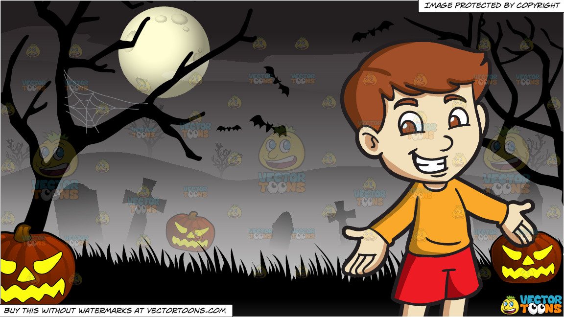 A cheerful boy and. Cemetery clipart spooky cemetery