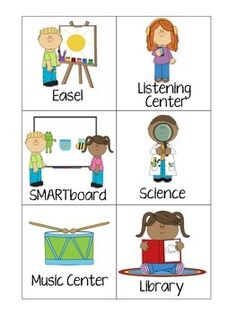 Learning signs with objectives. Centers clipart center time