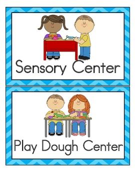 Centers clipart play doh. Center signs preschool room