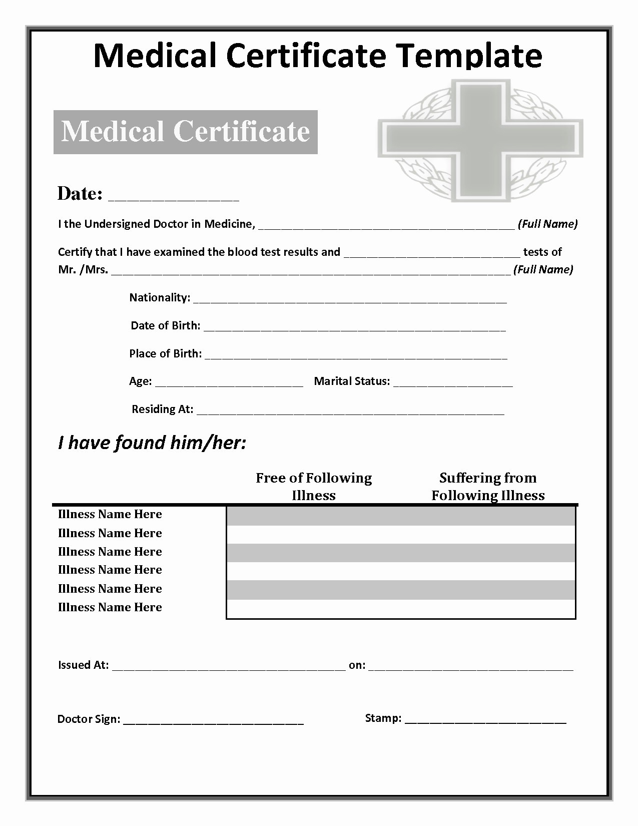 Fresh free sample best. Certificate clipart medical certificate