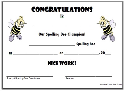 certificate clipart spelling bee