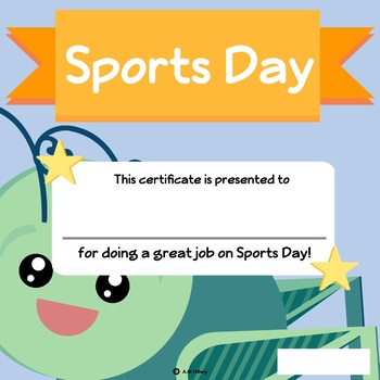 Certificate clipart sports day. Grasshopper themed 