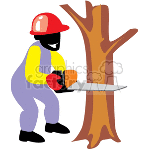 Cutting a tree with. Chainsaw clipart man