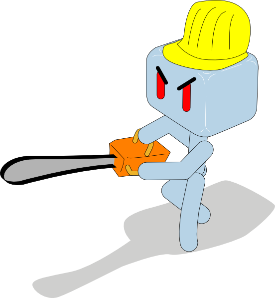 Cartoon icecube holding clip. Chainsaw clipart man