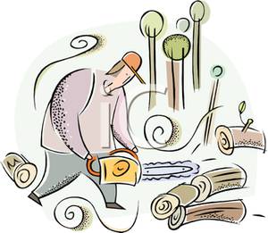 A cutting up wood. Chainsaw clipart man