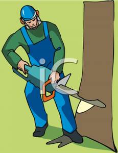 Chainsaw clipart man. A cutting down tree