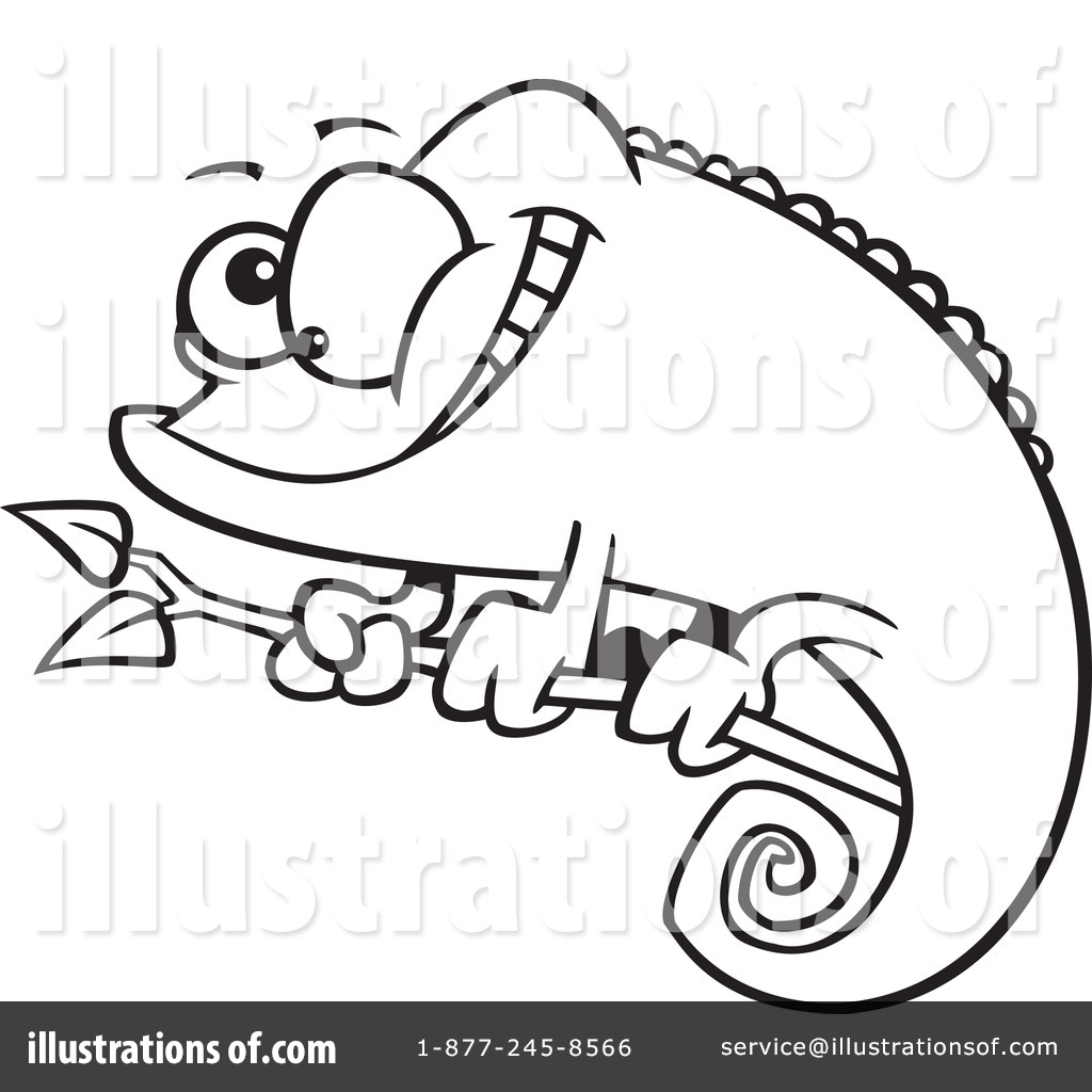 Chameleon clipart black and white. Illustration by toonaday royaltyfree