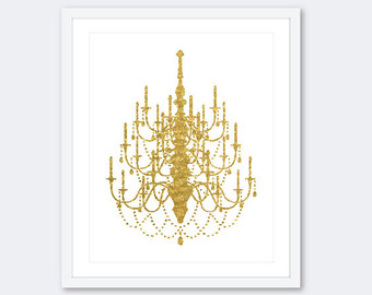 Gold etsy art print. Chandelier clipart golden chandelier