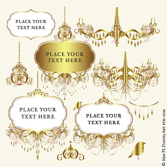 Gold digital frames candelabrum. Chandelier clipart vector