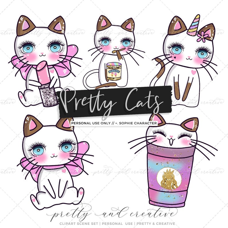 Clip art set pastel. Clipart cat character
