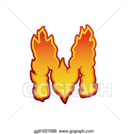 Eps illustration letter m. Character clipart flame