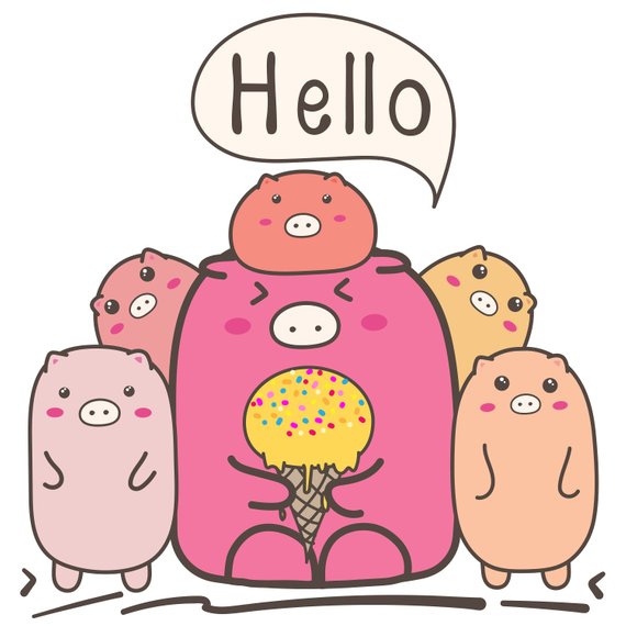 Cute cartoon pig family. Character clipart kawaii