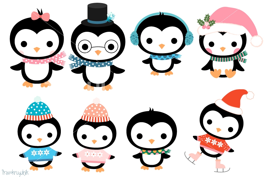 Penguin family set christmas. A clipart cute