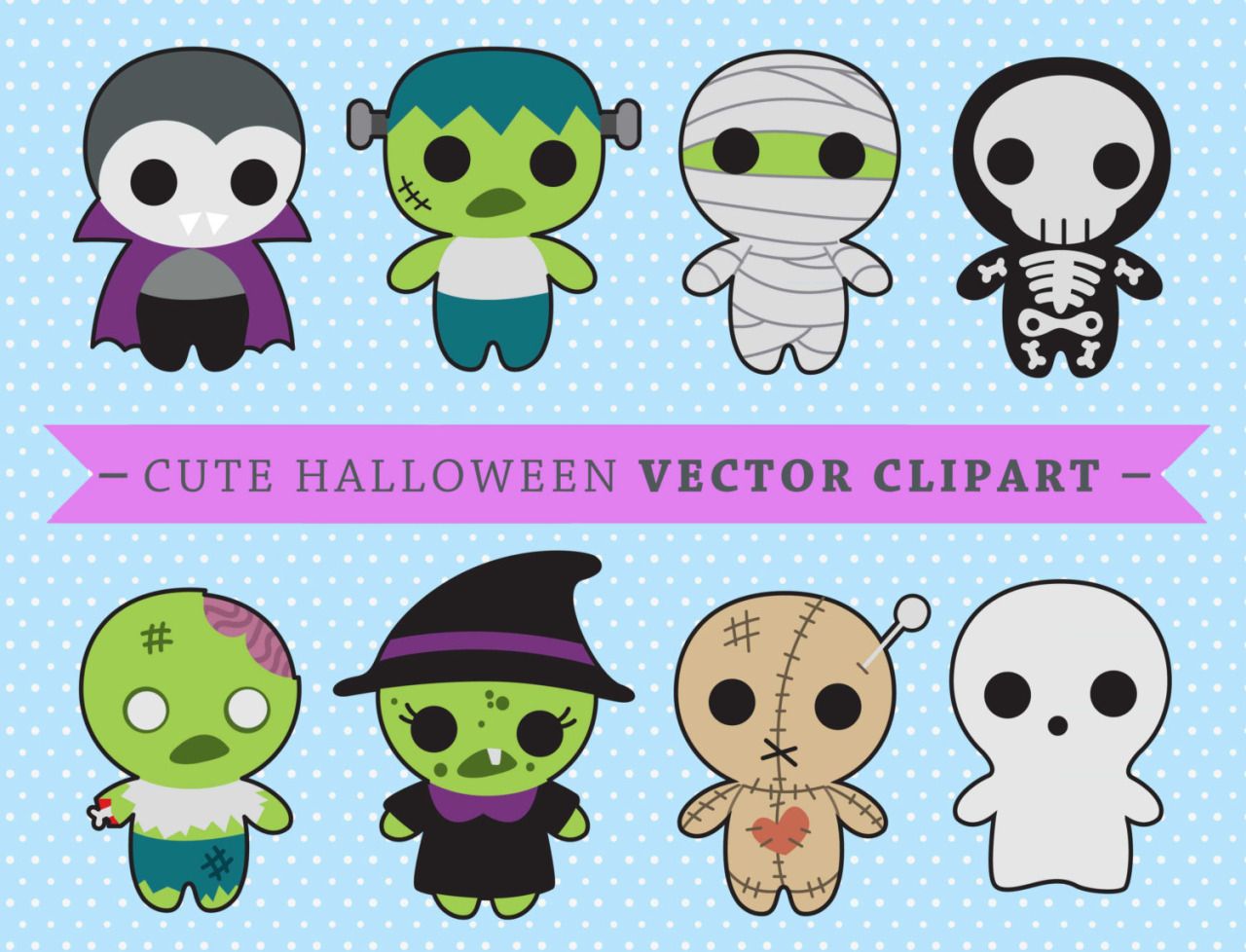 Characters clipart kawaii. Premium vector spooky halloween