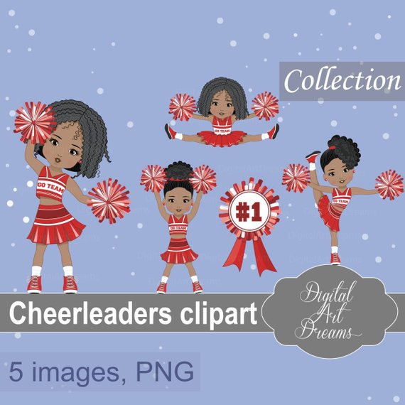 Cheerleaders team sports graphics. Cheerleading clipart african american