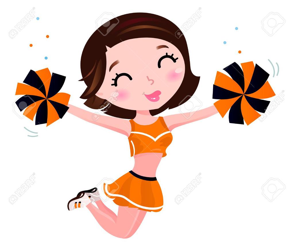 Cheerleading cartoon . Cheer clipart orange