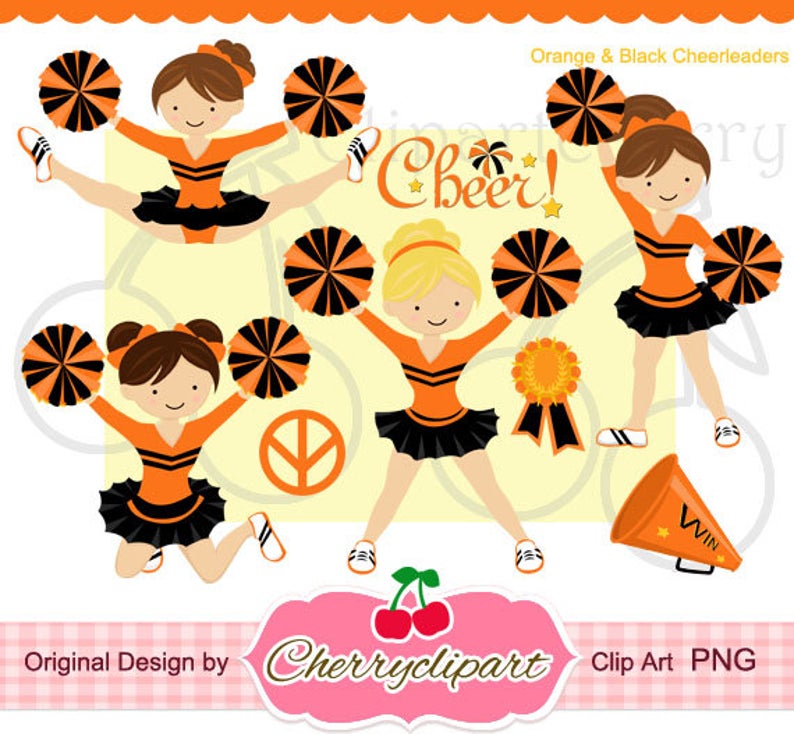 Cheer clipart orange. And black cheerleader digital