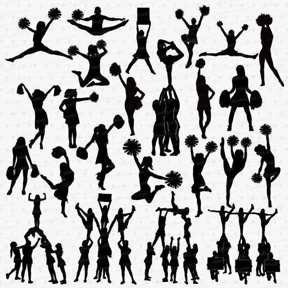 Cheerleading clipart base. Cheerleader silhouettes instant download